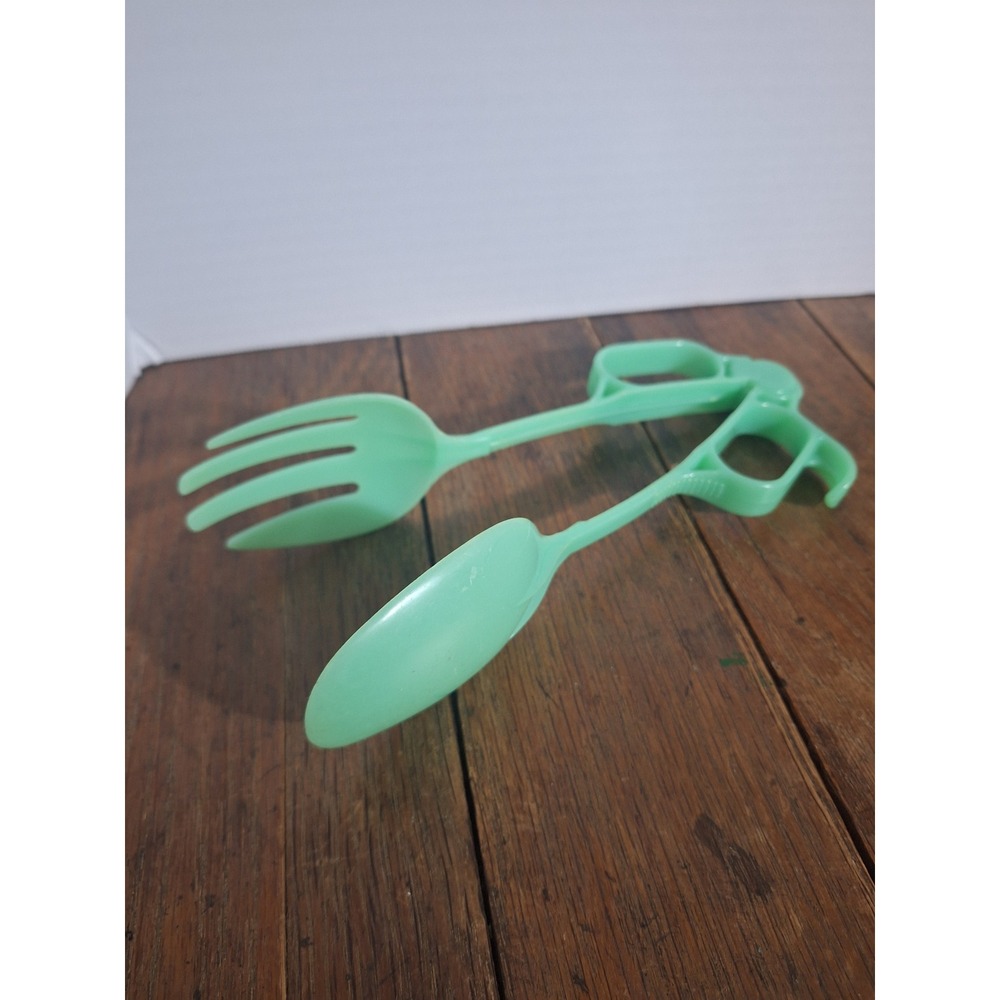 Vintage Tupperware Salad Tongs Mint Green Seafoam 2-in-1 Serving Spoon Fork
